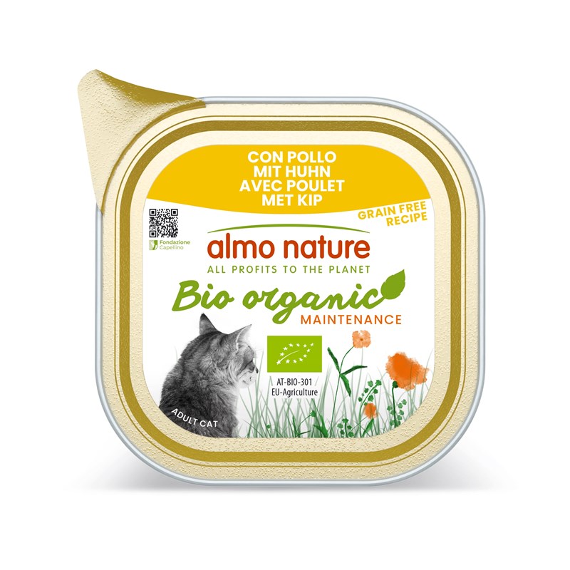 Almo nature - barquettes sans céréales bio organic pour chat au poulet