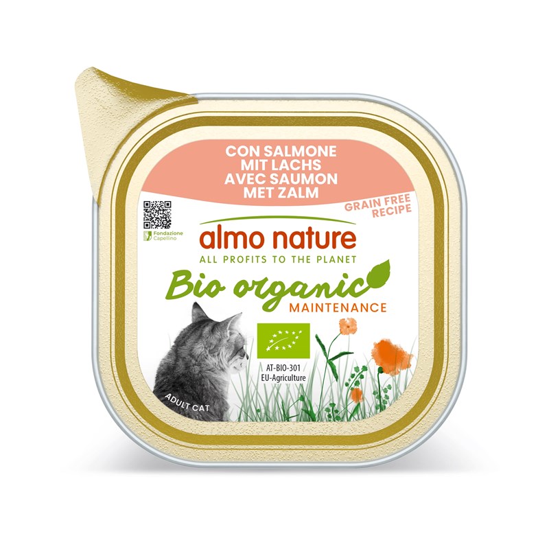Almo nature - barquettes sans céréales bio organic pour chat au saumon