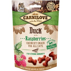 Carnilove - friandises sans céréales crunchy canard & framboise pour chat