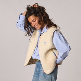 Veste sherpa zippée sans manches femme ivoire