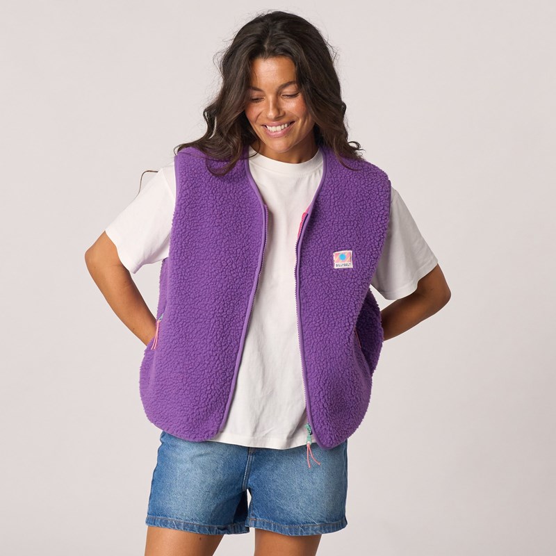 Veste sherpa zippée sans manches femme violet