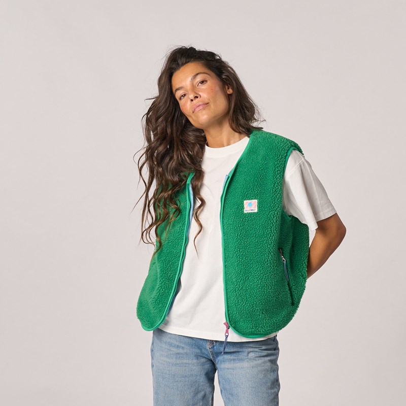 Veste sherpa zippée sans manches femme vert