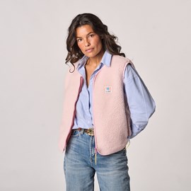 Veste sherpa zippée sans manches femme rose pâle