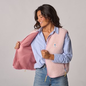 Veste sherpa zippée sans manches femme rose pâle L