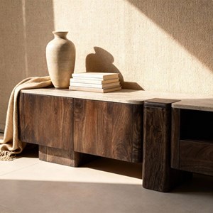 Meuble tv manguier et travertin