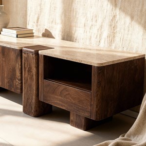 Meuble tv manguier et travertin