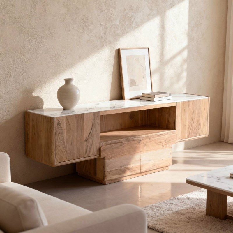 Meuble tv acacia marbre