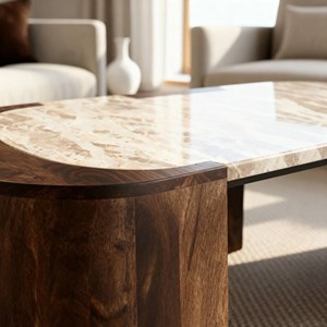 Table basse ovale travertin