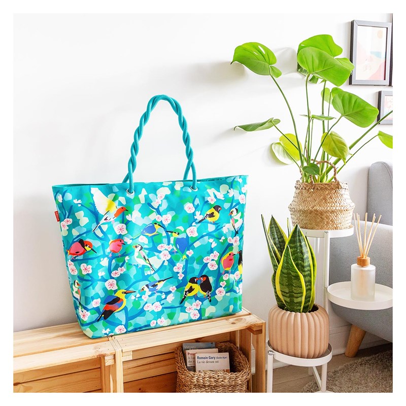 Très grand cabas de plage bleu clair