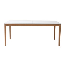Table à manger extensible blanche pieds bois rectangulaire l180-260 cm delah