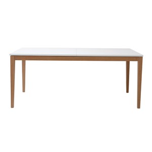 Table à manger extensible blanche pieds bois rectangulaire l180-260 cm delah