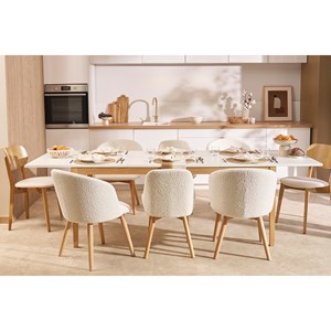 Table à manger extensible blanche pieds bois rectangulaire l180-260 cm delah
