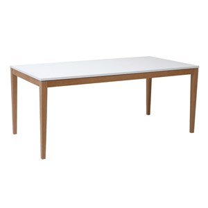 Table à manger extensible blanche pieds bois rectangulaire l180-260 cm delah