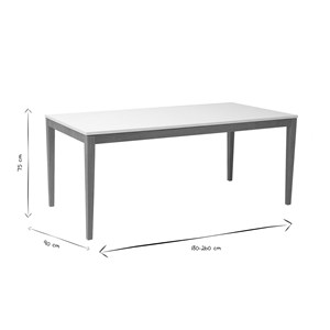 Table à manger extensible blanche pieds bois rectangulaire l180-260 cm delah