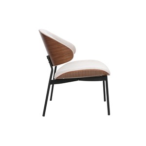 Fauteuil en tissu effet velours texturé beige, bois foncé et métal noir fabulo
