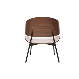 Fauteuil en tissu effet velours texturé beige, bois foncé et métal noir fabulo