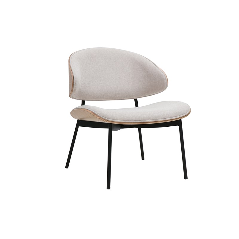 Fauteuil en tissu effet velours texturé beige, bois clair et métal noir fabulo