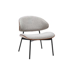 Fauteuil en tissu effet velours texturé gris, bois foncé et métal noir fabulo