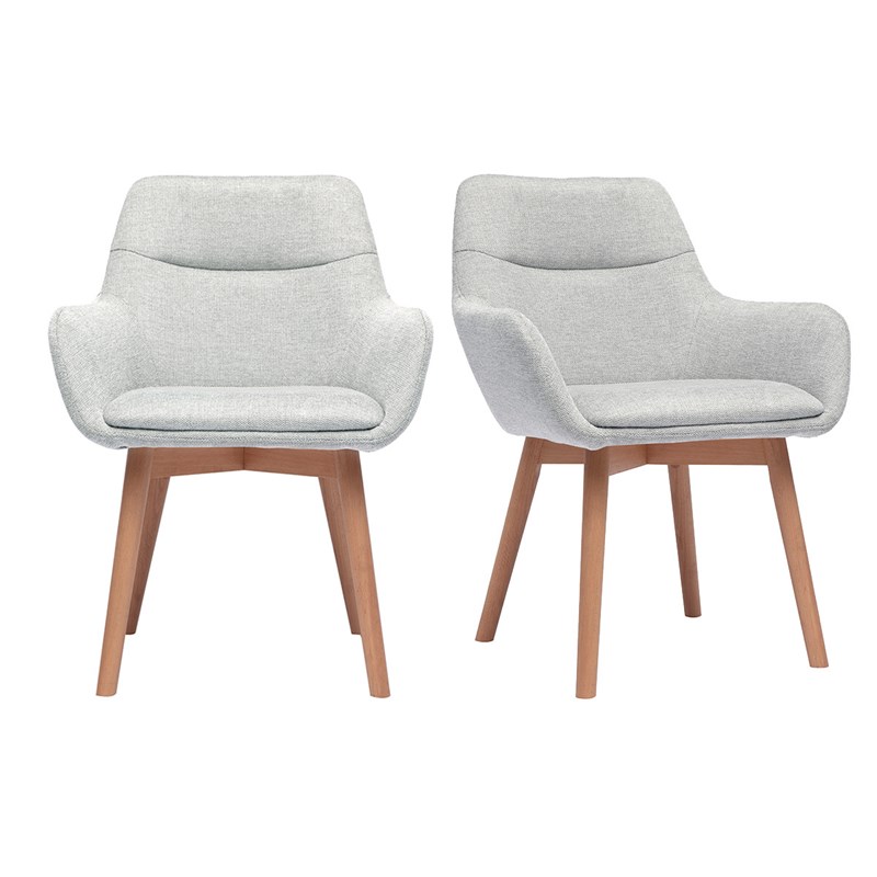 Miliboo - Chaises en tissu effet velours texturé gris clair et bois clair (lot de 2) aless
