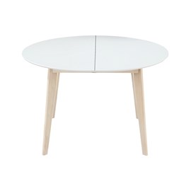 Table à manger ronde extensible blanc et bois l120-150 cm leena