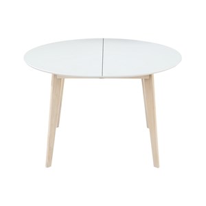 Table à manger ronde extensible blanc et bois l120-150 cm leena