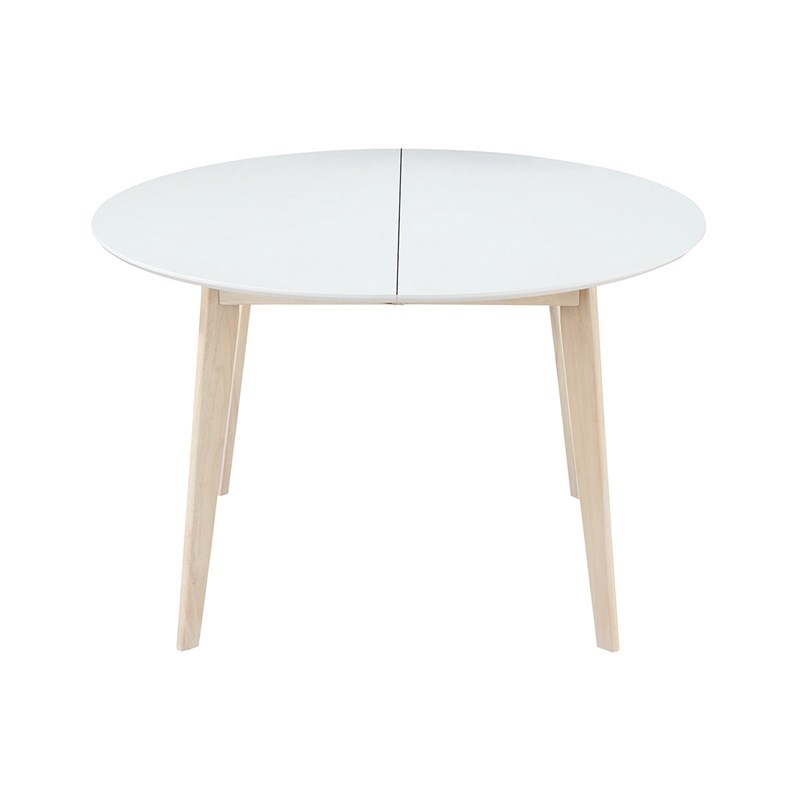 Table à manger ronde extensible blanc et bois l120-150 cm leena