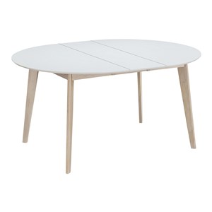Table à manger ronde extensible blanc et bois l120-150 cm leena