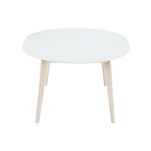Table à manger ronde extensible blanc et bois l120-150 cm leena