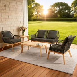 Rosario salon de jardin 4 places en bois avec 2 tables gris anthracite et bois