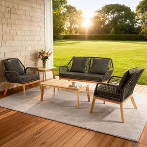 Rosario salon de jardin 4 places en bois avec 2 tables gris anthracite et bois