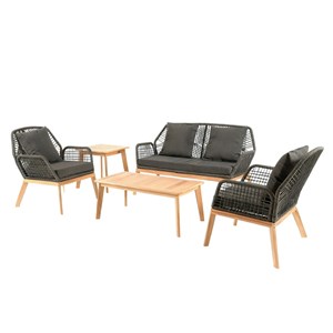 Rosario salon de jardin 4 places en bois avec 2 tables gris anthracite et bois