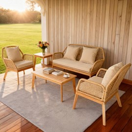 Rosario salon de jardin 4 places en bois avec 2 tables beige et bois