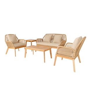 Rosario salon de jardin 4 places en bois avec 2 tables beige et bois