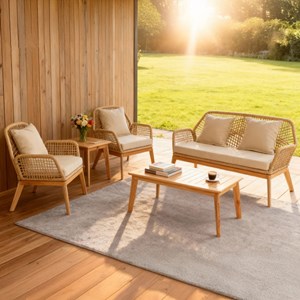 Rosario salon de jardin 4 places en bois avec 2 tables beige et bois