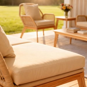 Rosario salon de jardin 4 places en bois avec 2 tables beige et bois