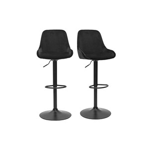 Tabourets de bar réglables en tissu velours noir et métal noir (lot de 2) holo