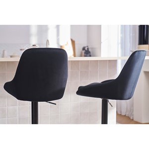 Tabourets de bar réglables en tissu velours noir et métal noir (lot de 2) holo