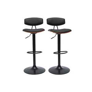 Tabourets de bar réglables noir et bois foncé (lot de 2) vasco