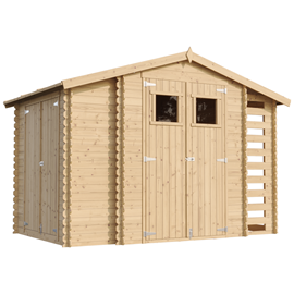 Abri de jardin en bois et range bûches extérieur - 3,53 + 0,97+0,97 m2