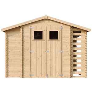 Abri de jardin en bois et range bûches avec sol traité 3,53 + 0,97+0,97m2