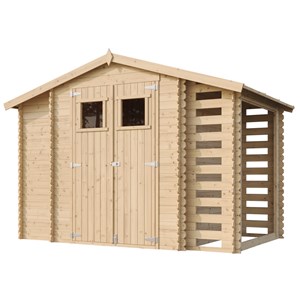 Abri de jardin en bois et range bûches avec sol traité 3,53 + 0,97+0,97m2
