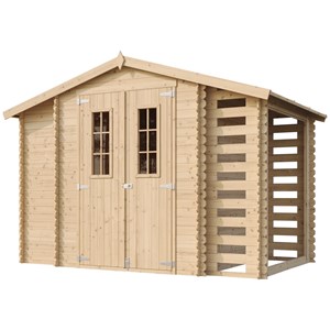 Abri de jardin en bois et range bûches extérieur - 3,53 + 0,97+0,97 m2