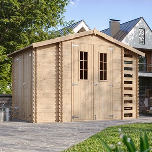 Abri de jardin en bois et range bûches avec sol traité 3,53 + 0,97+0,97m2