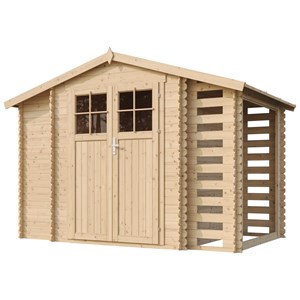 Abri de jardin en bois et range bûches avec sol traité 3,53 + 0,97+0,97m2