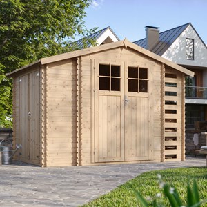 Abri de jardin en bois et range bûches avec sol traité 3,53 + 0,97+0,97m2