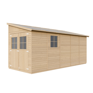 Abri de jardin en bois avec paroi latérale - 10 m2