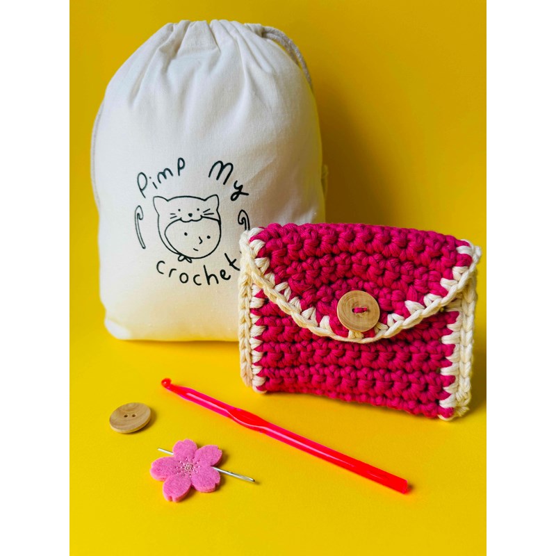 Kit de crochet spécial enfant porte-monnaie rose
