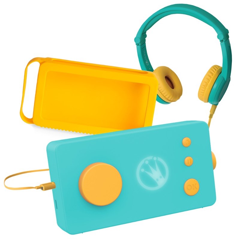 Lunii - ma fabrique à histoires vert avec son casque assorti vert et sa coque