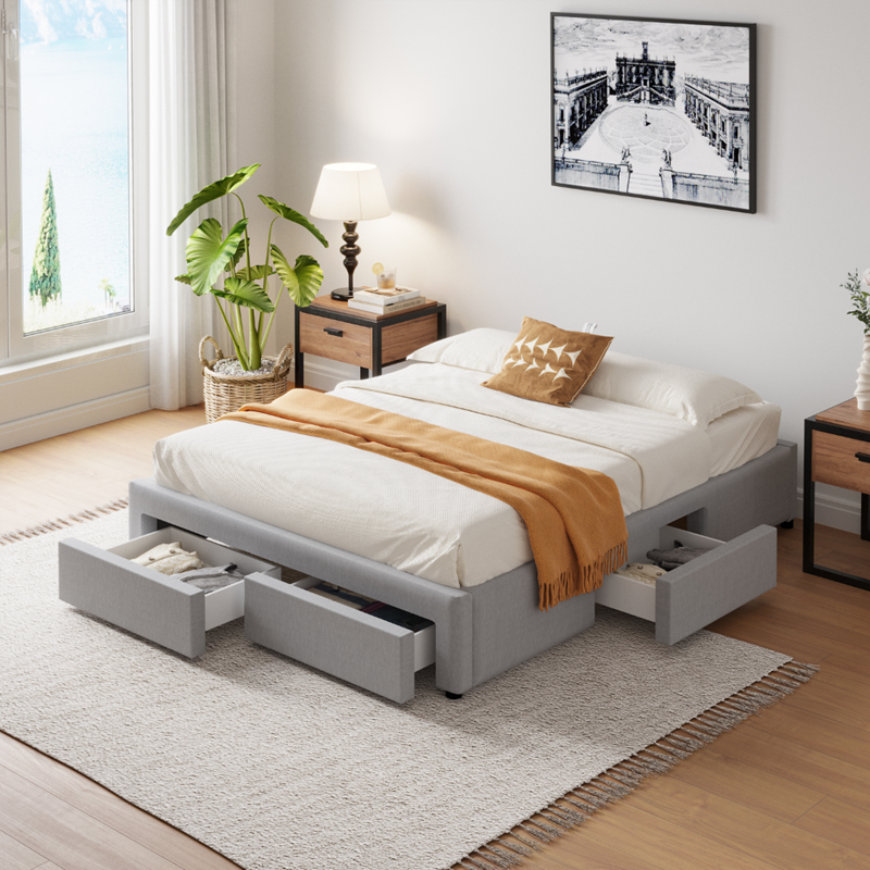 Sacramento lit contemporain à tiroirs - 160x200 - gris