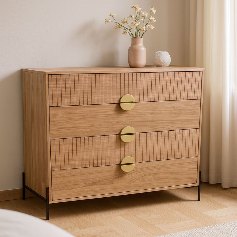 Vallo commode 4 tiroirs décor bois rainuré 84cm